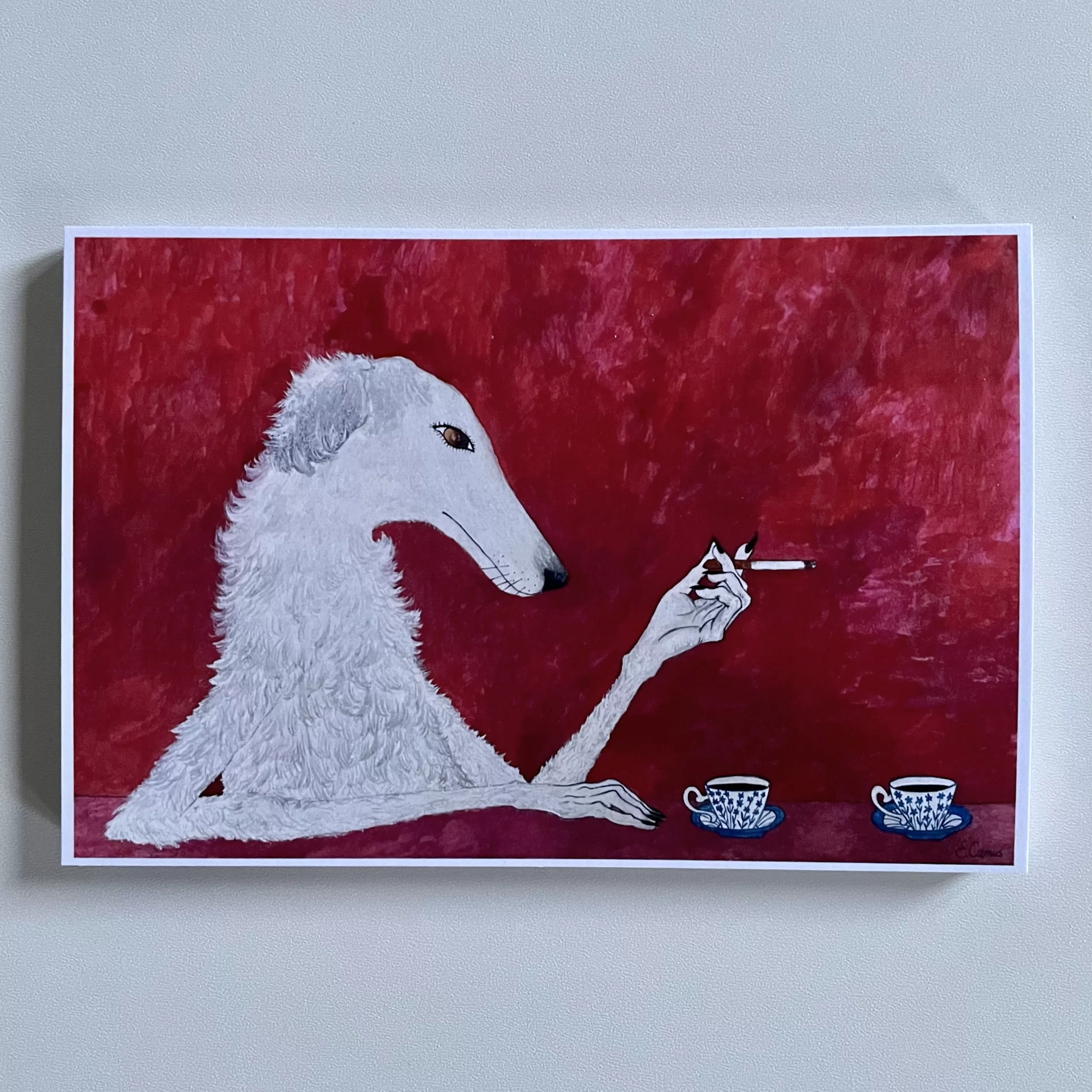 Borzoi dog with a cigarette
