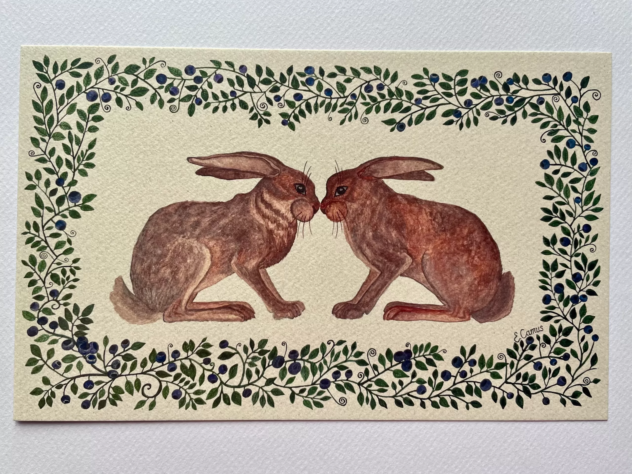 Bunnies and blueberries art print