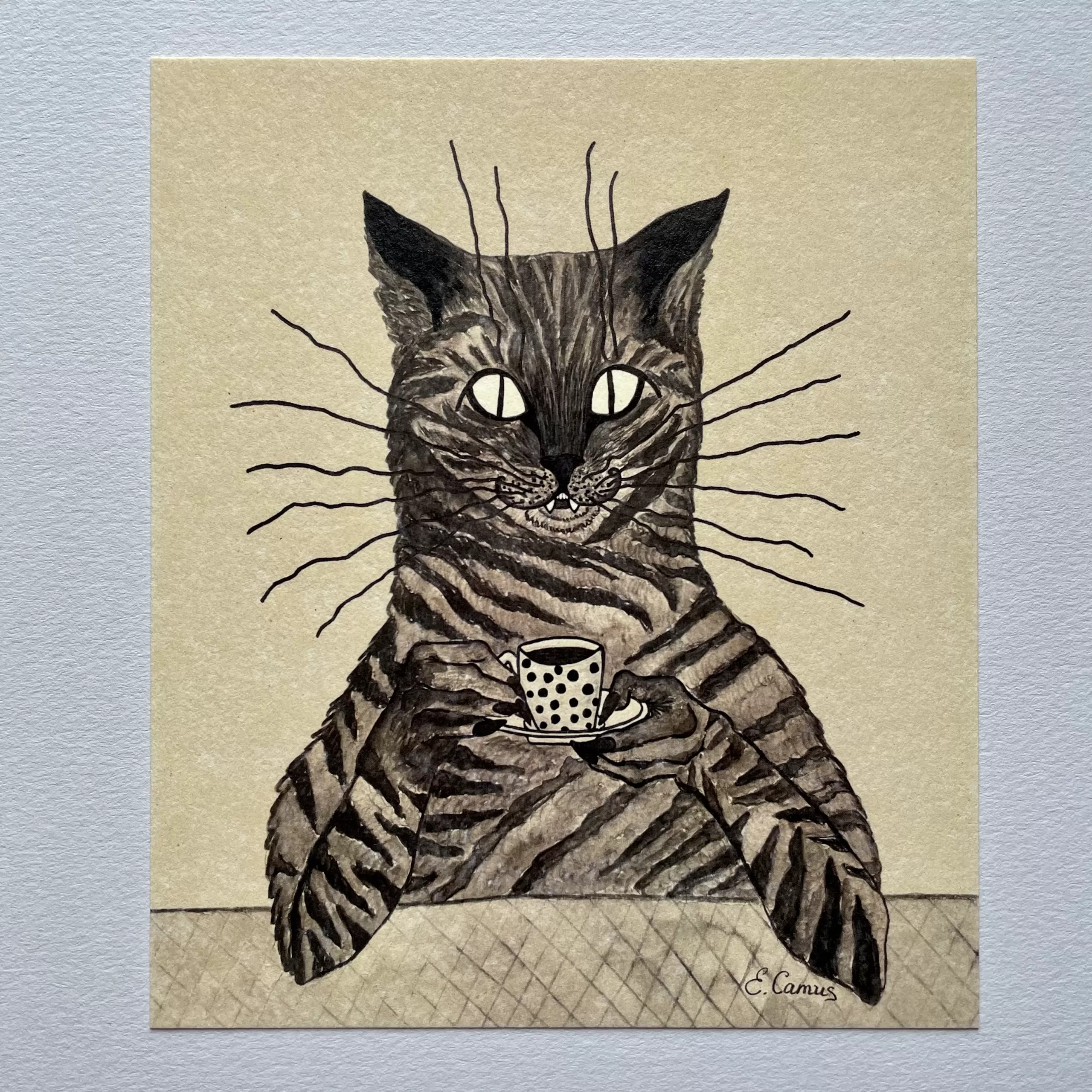 Cat with a cup of chocolate art print