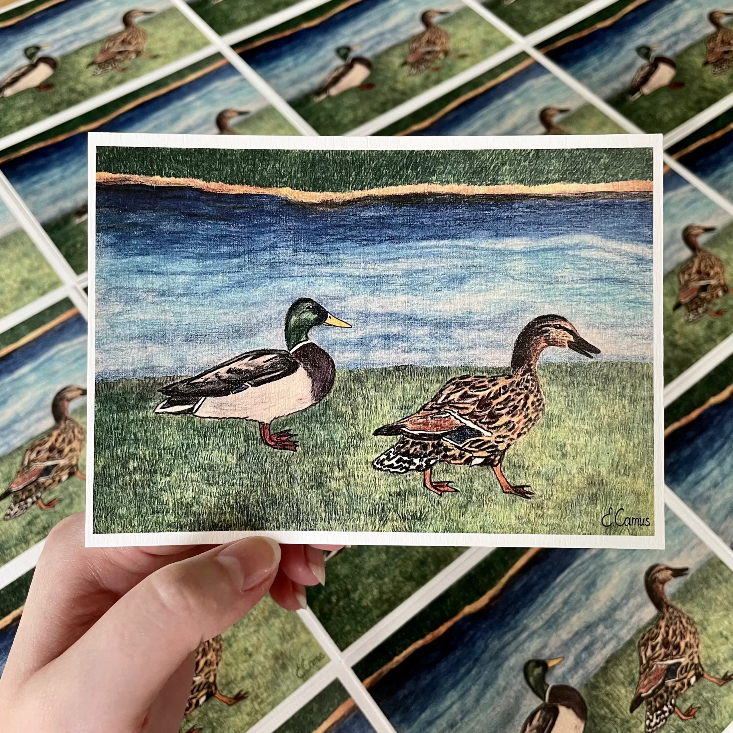 Promenade art print with ducks
