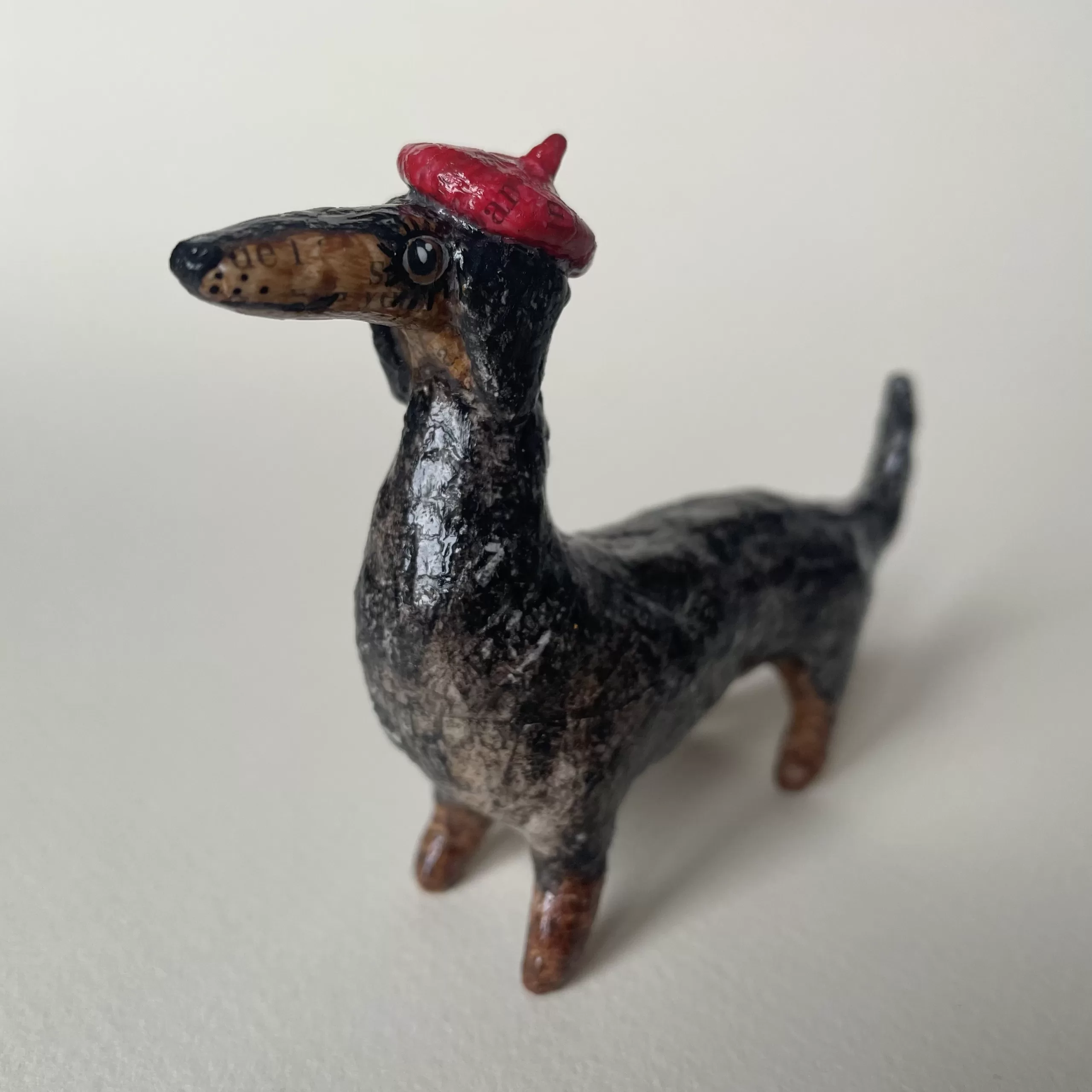 Dachshund handmade paper mache figurine