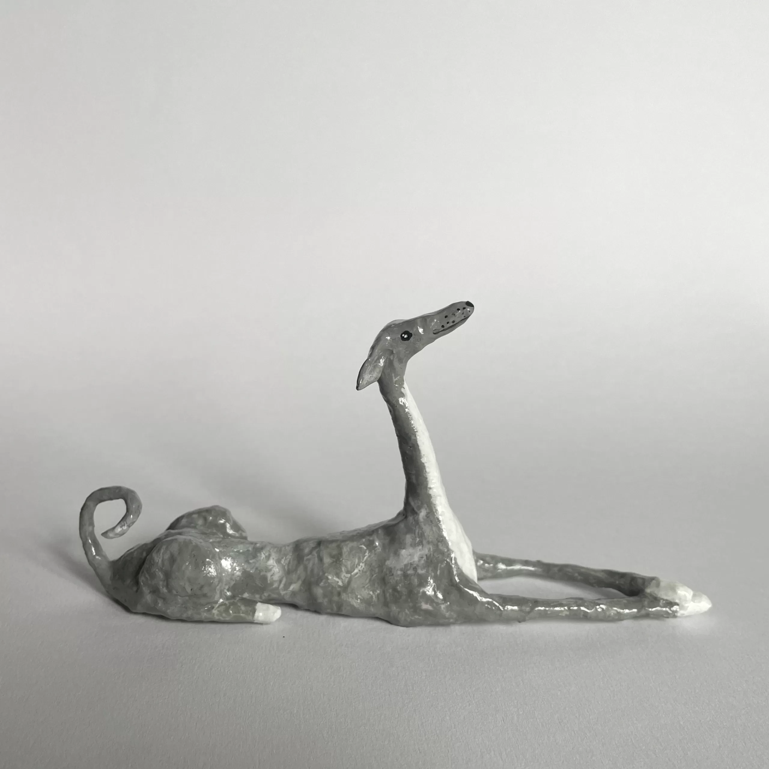 Italian greyhound paper mache handmade miniature figurine