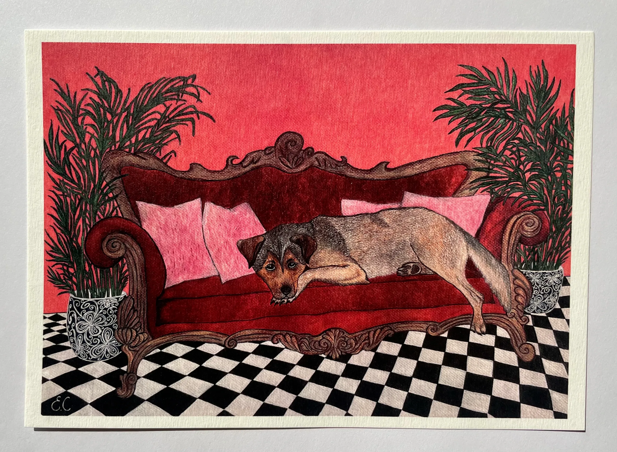 Dog in a living room art print