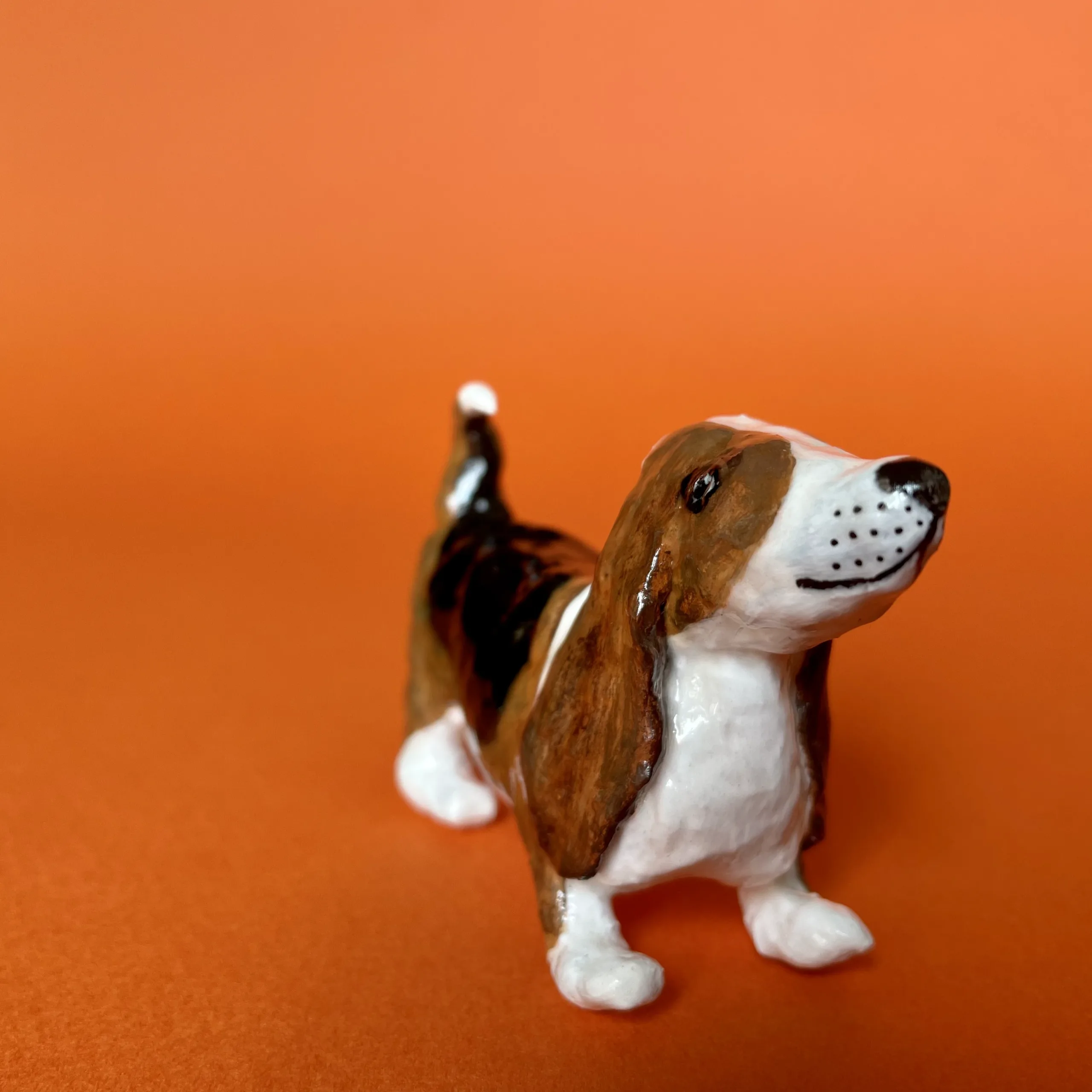 Basset hound handmade paper mache decorative miniature figurine