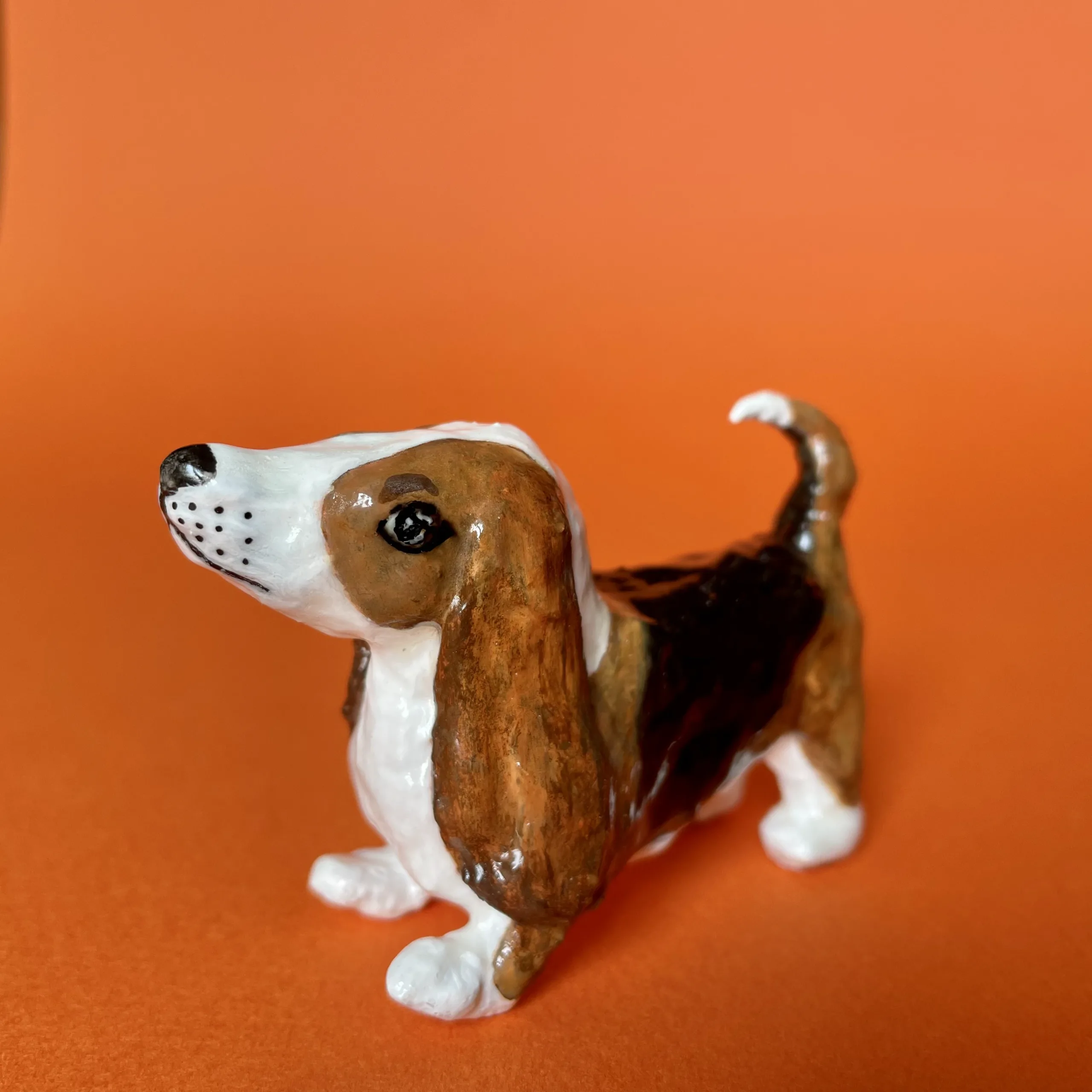 Basset hound handmade paper mache miniature figurine