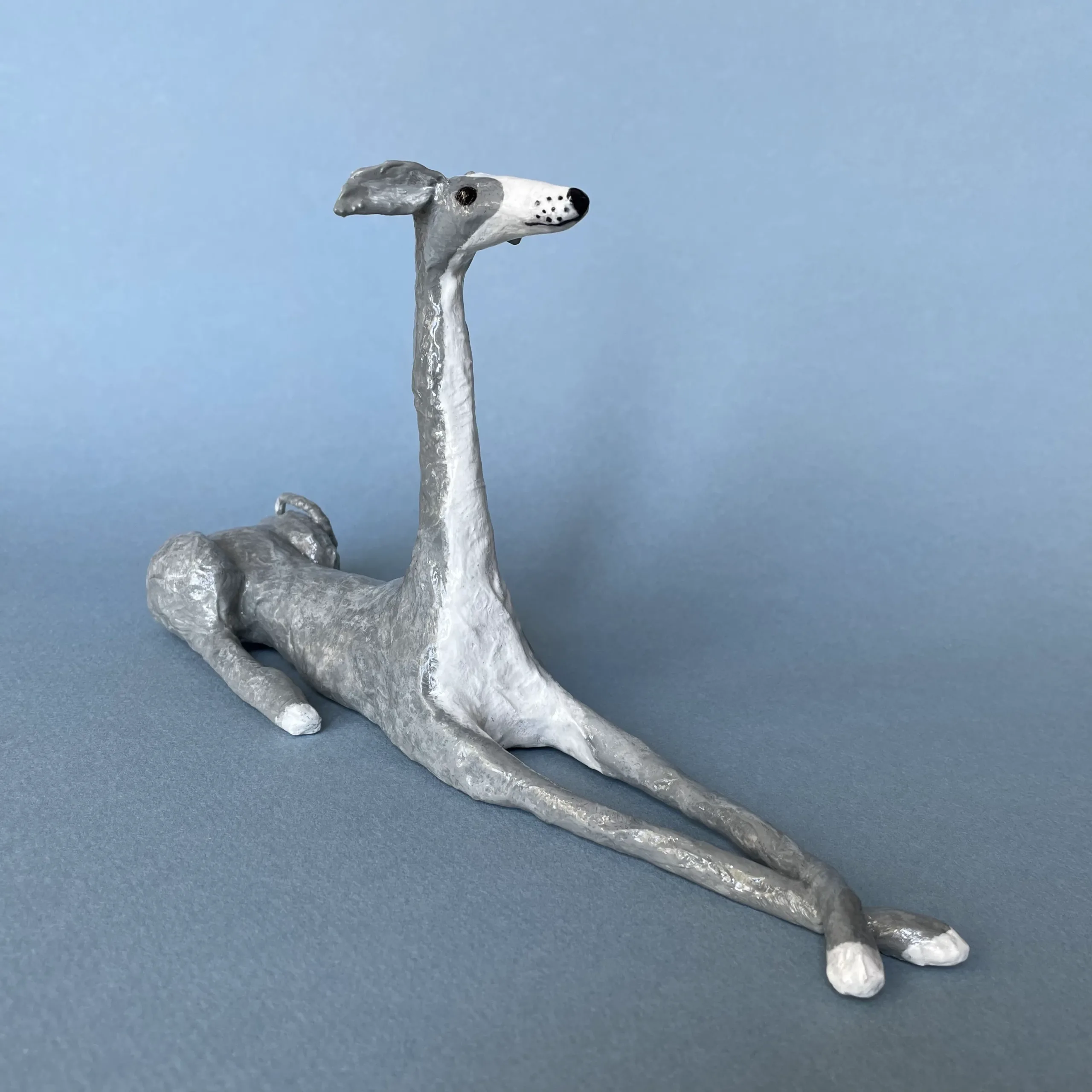 Italian greyhound handmade paper mache figurine