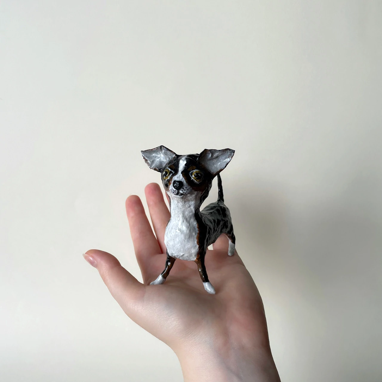 Chihuahua miniature paper mache figurine