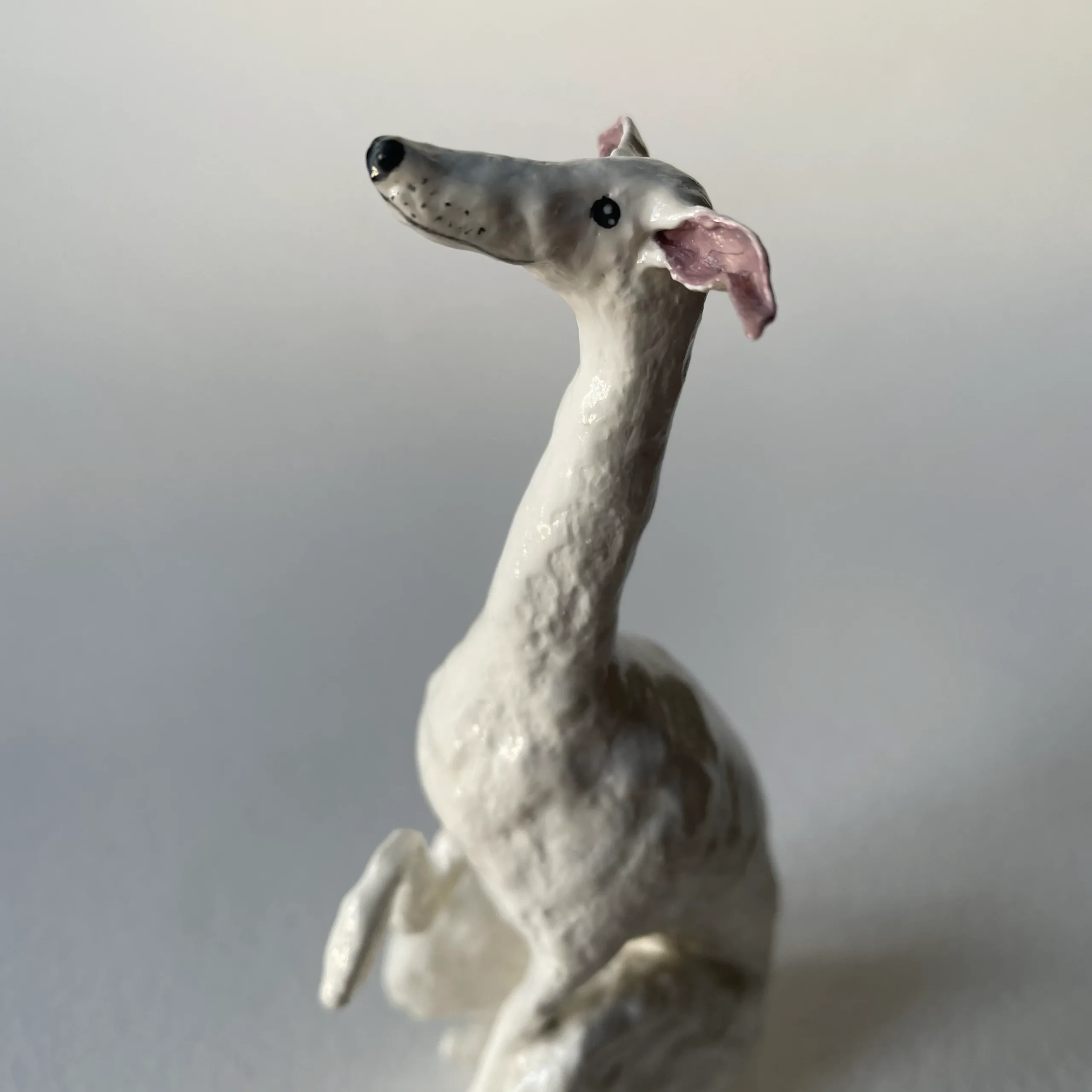 White sighthound miniature handmade figurine