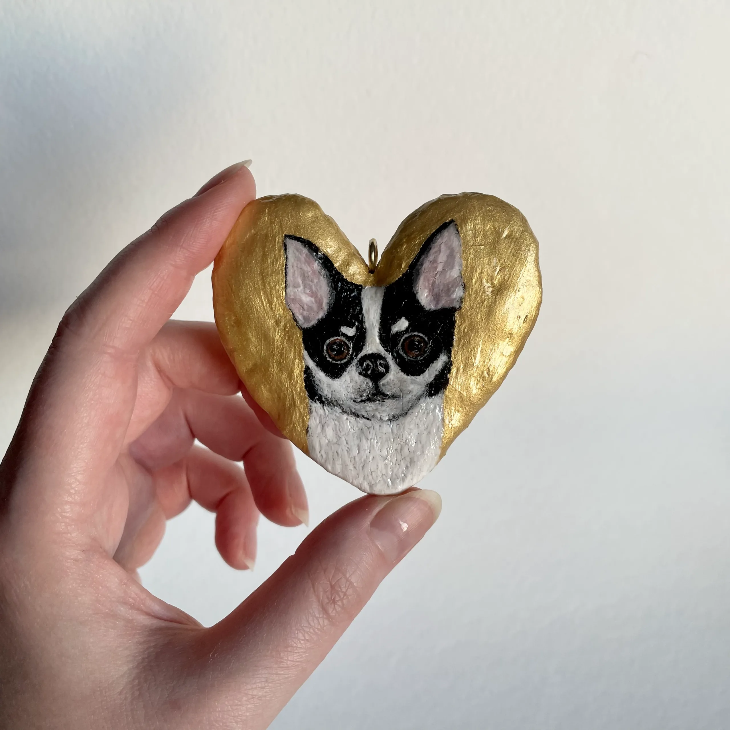 Chihuahua portrait on paper mache heart