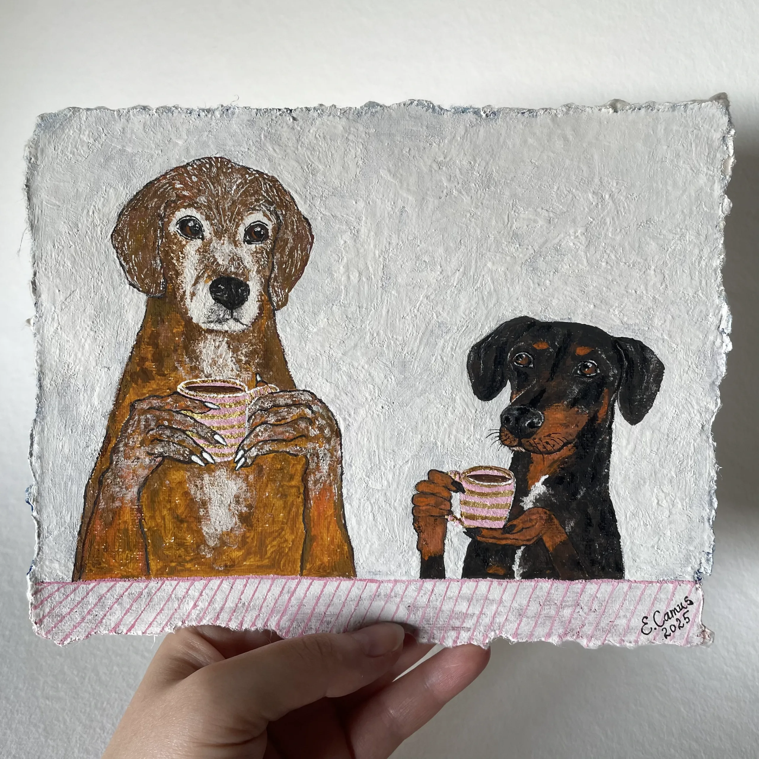 dogs having tea pet portrait