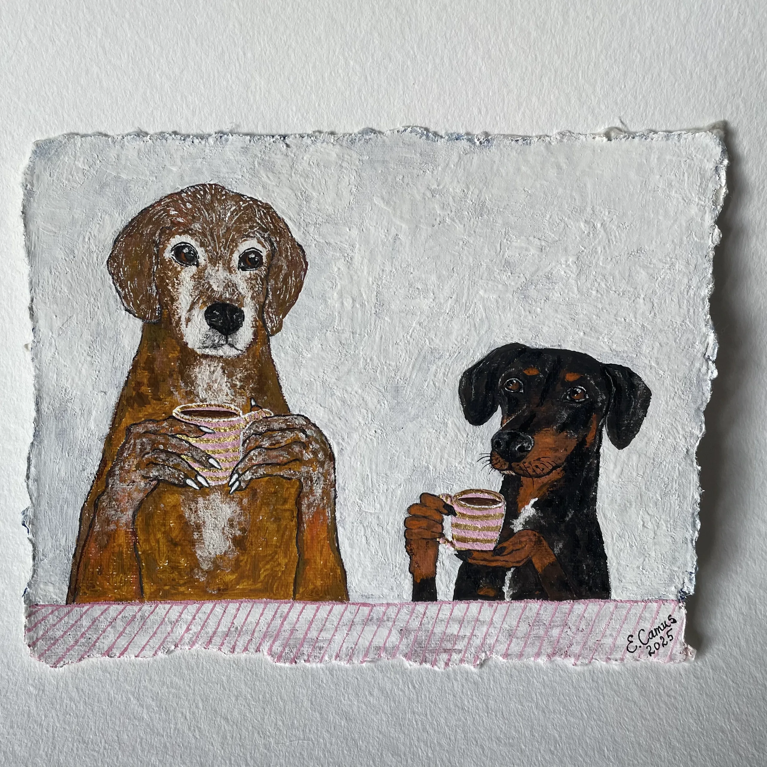 dogs having tea pet portrait