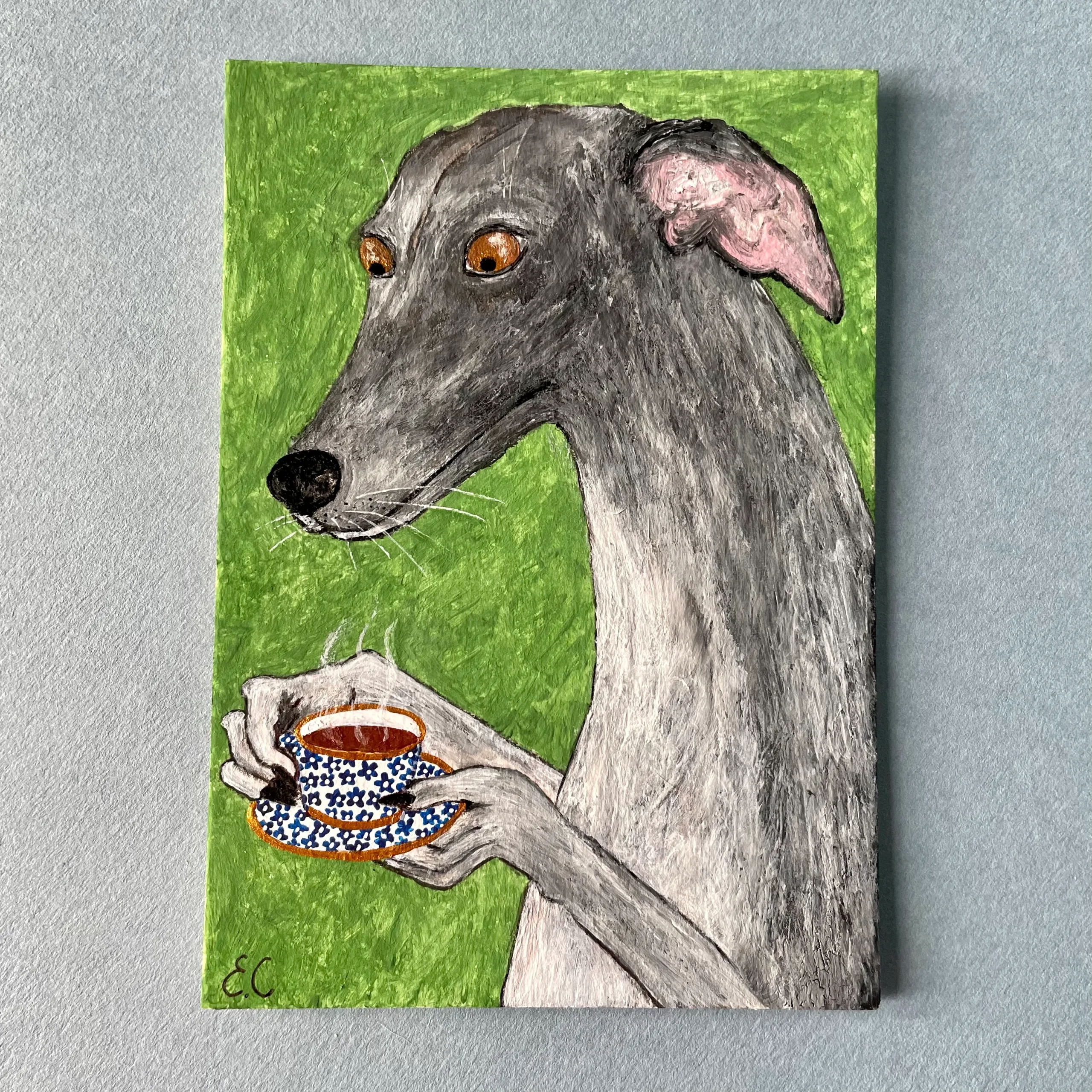 italian greyhound having tea portrait
