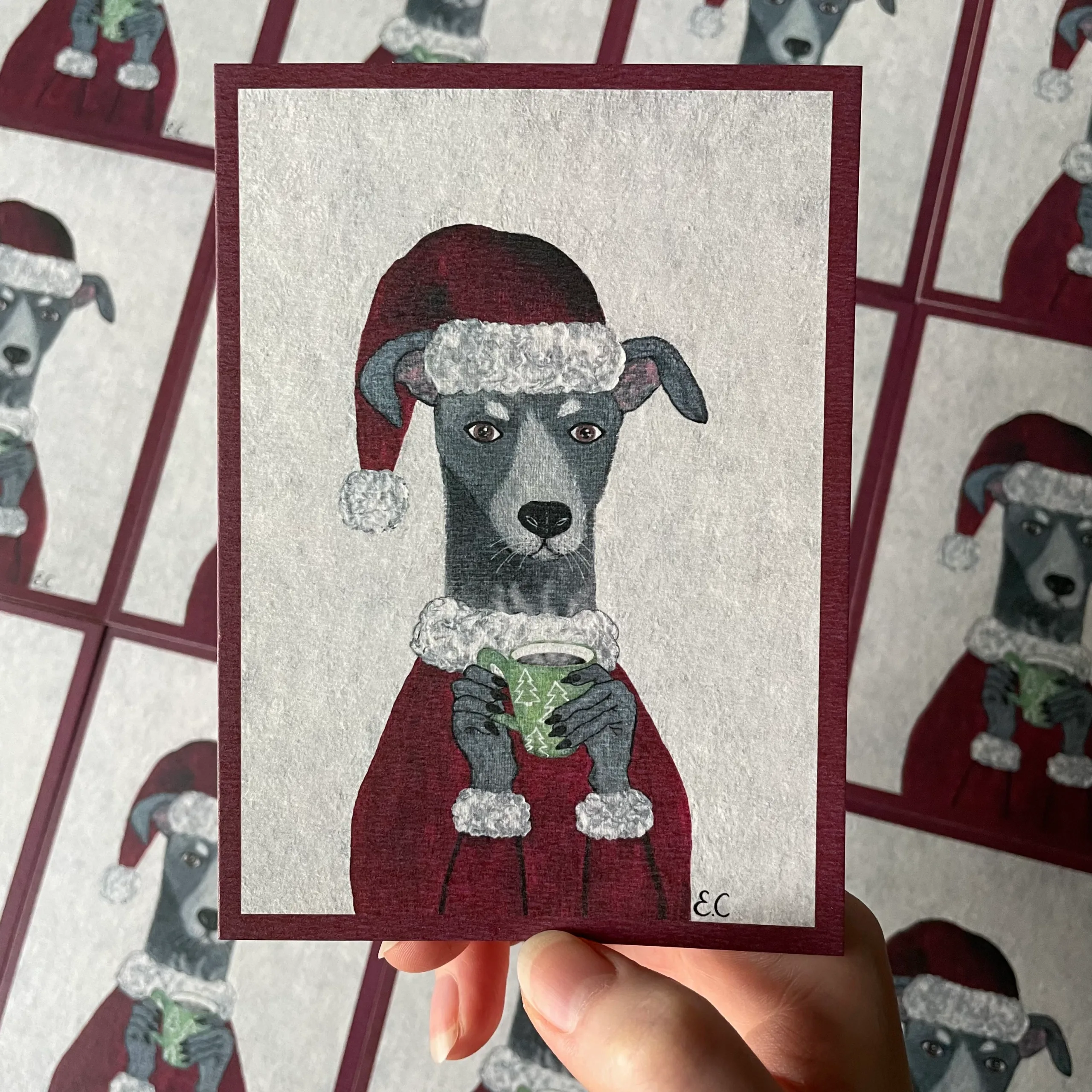 christmas greyhound art print