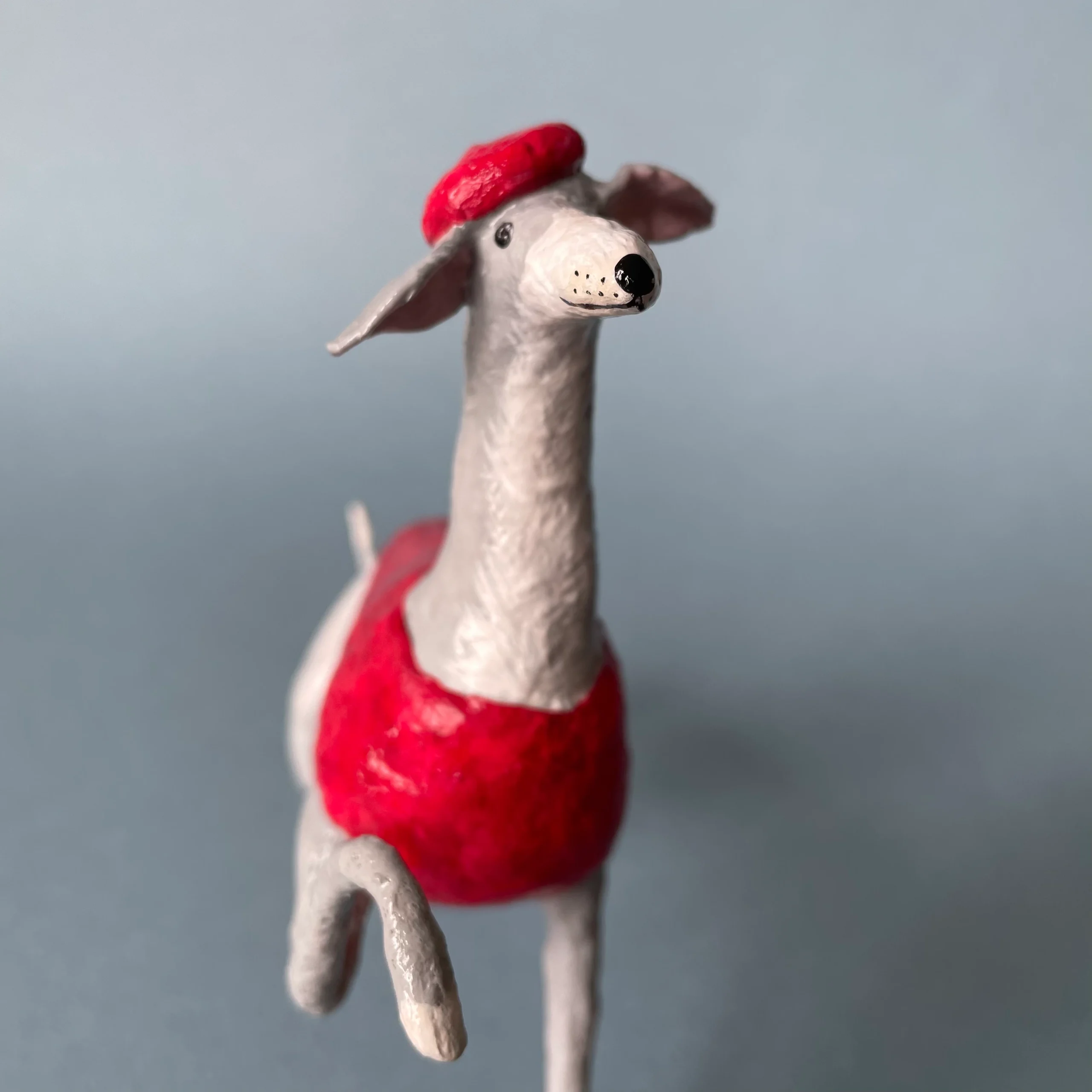 sighthound in red handmade figurine