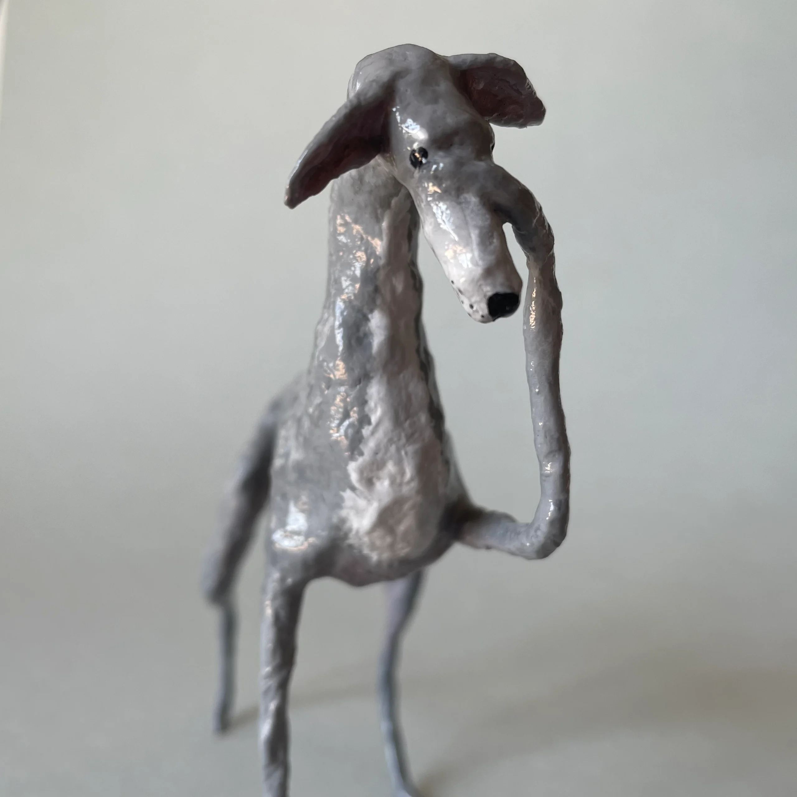 Shy sighthound handmade decorative figurine